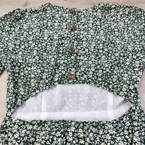 Lulus Green Floral Print Blooming Darlin Ruffled Mini Dress Womens Size M - Picture 8 of 15